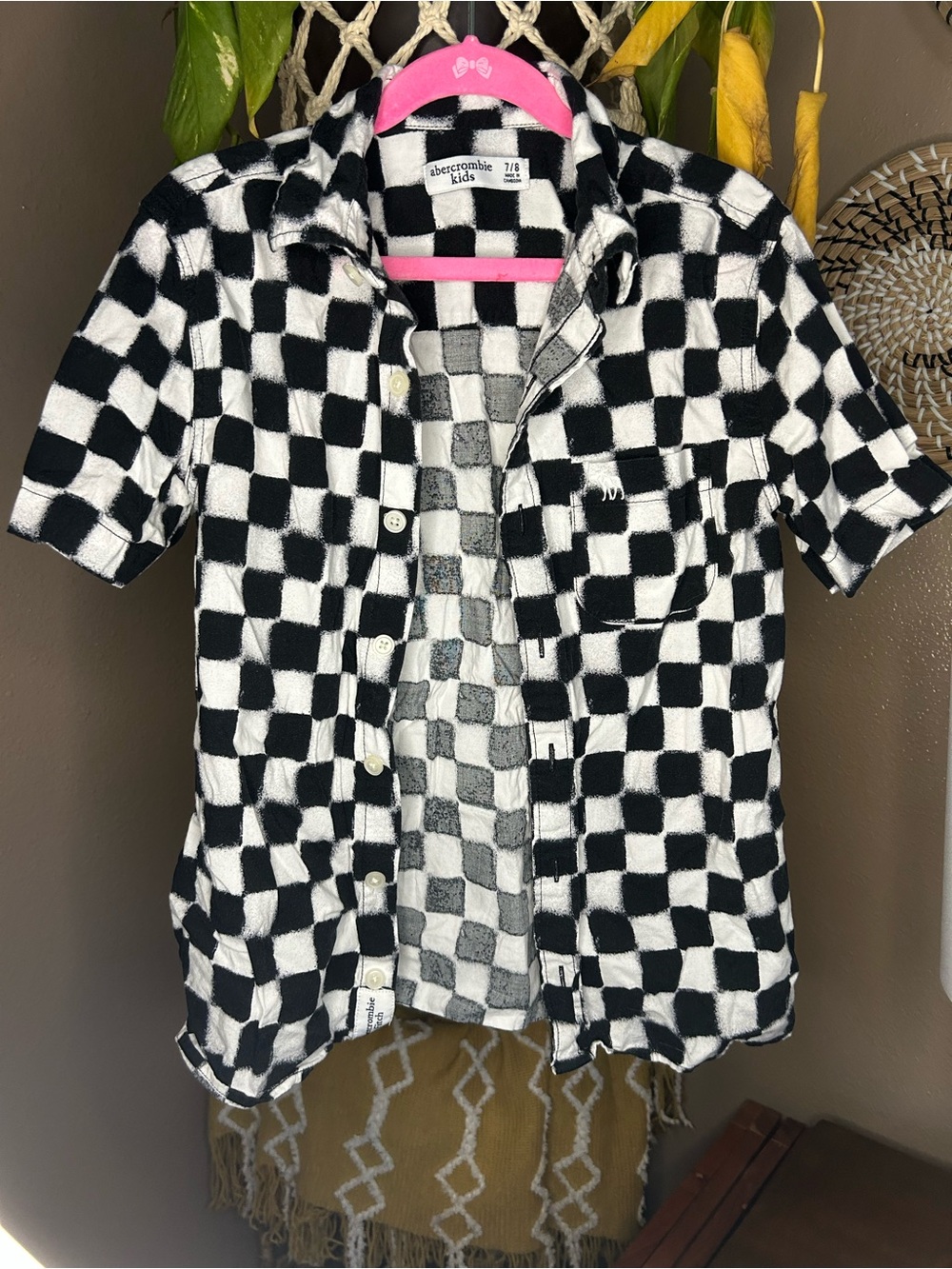 abercrombie kids Black & White Checkerboard Short Sleeve Button-Up